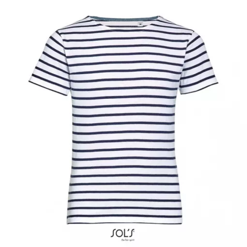 Gyerek póló SOL S SO01400 Sol S Miles Kids - Round neck Striped T-Shirt -8A, White/Nav