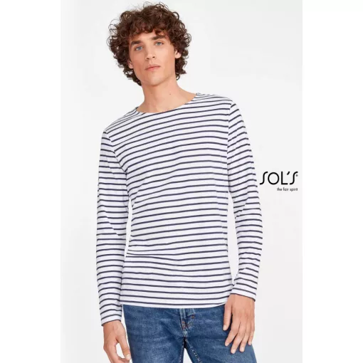 Férfi póló SOL S SO01402 Sol S Marine Men - Hosszú Ujjú Csíkos póló -XL, White/Navy