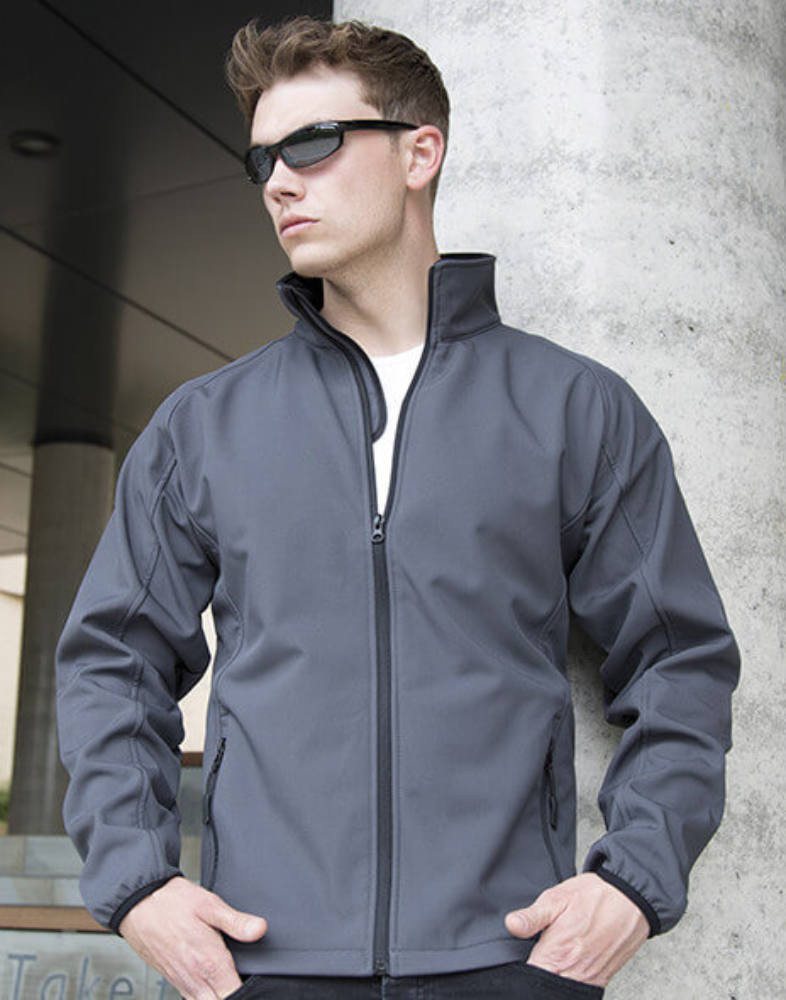 Férfi Softshell Hosszú ujjú Result Printable Softshell Jacket - L, Fekete/Narancssárga