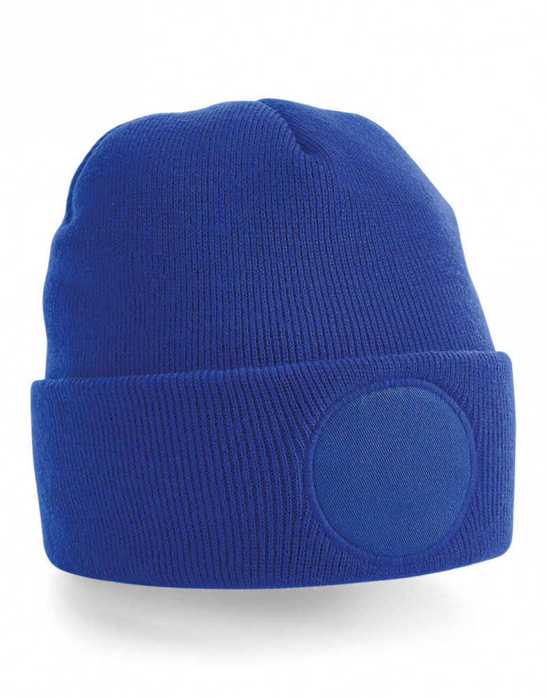 Uniszex téli sapka Beechfield Circular Patch Beanie Egy méret, Grafitszürke