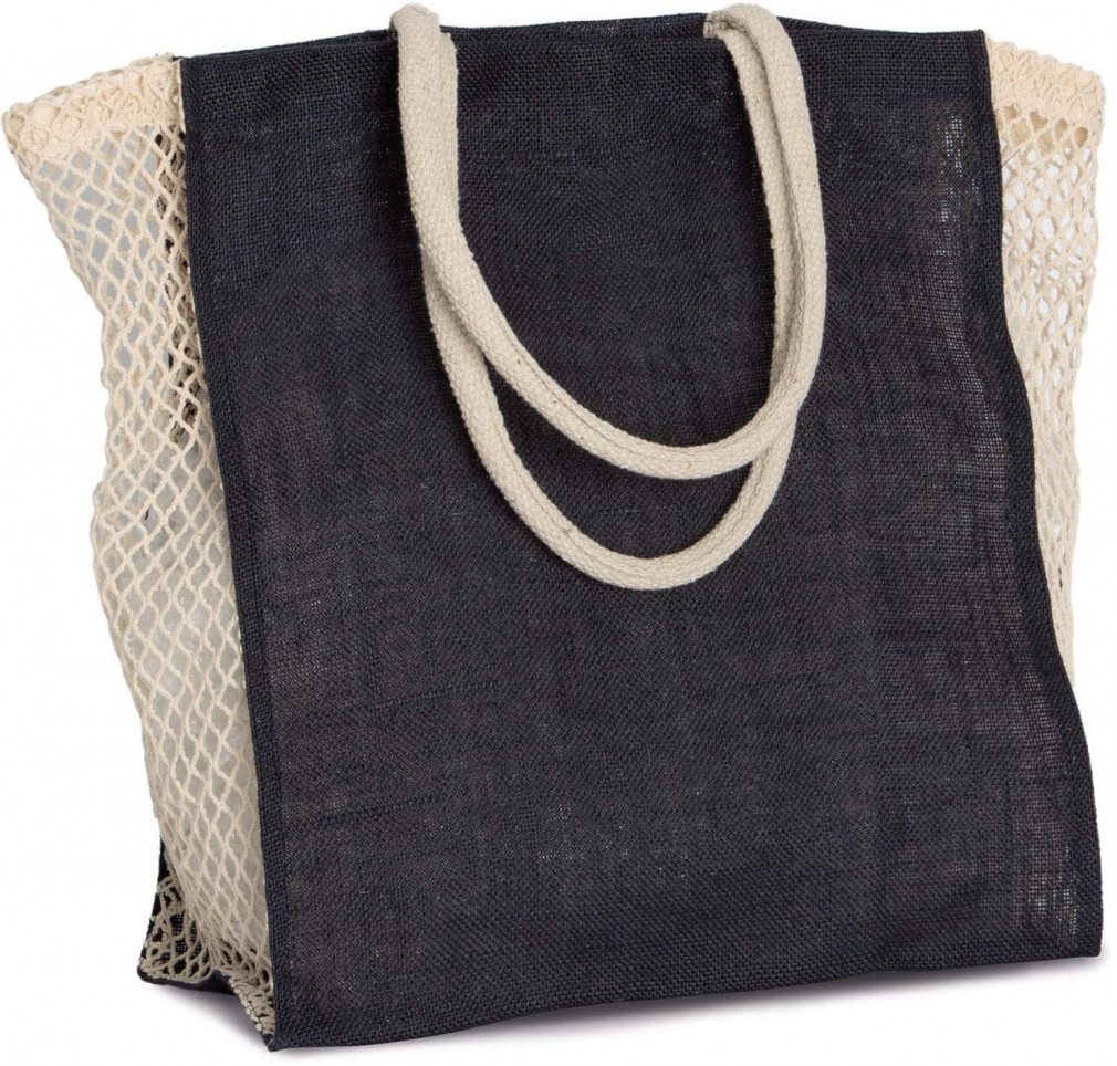Uniszex táska Kimood KI0281 Shopping Bag With Mesh Gusset -Egy méret, Turquoise/Natural