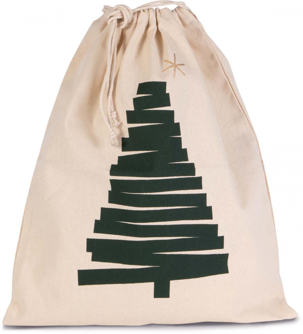 Uniszex táska Kimood KI0746 Cotton Bag With Christmas Tree Design And Drawcord Closure -Egy méret, Black