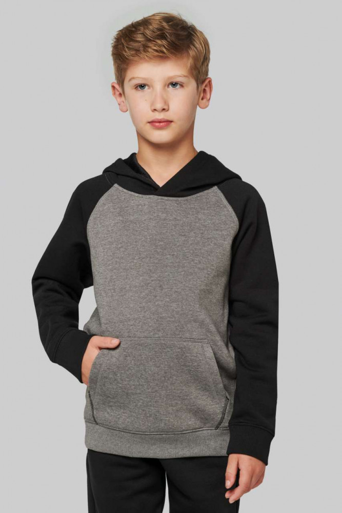 Gyerek kapucnis pulóver Proact PA370 Kids&#039; Two-Tone Hooded Sweatshirt -10/12, Grey Heather/Sporty Royal Blue