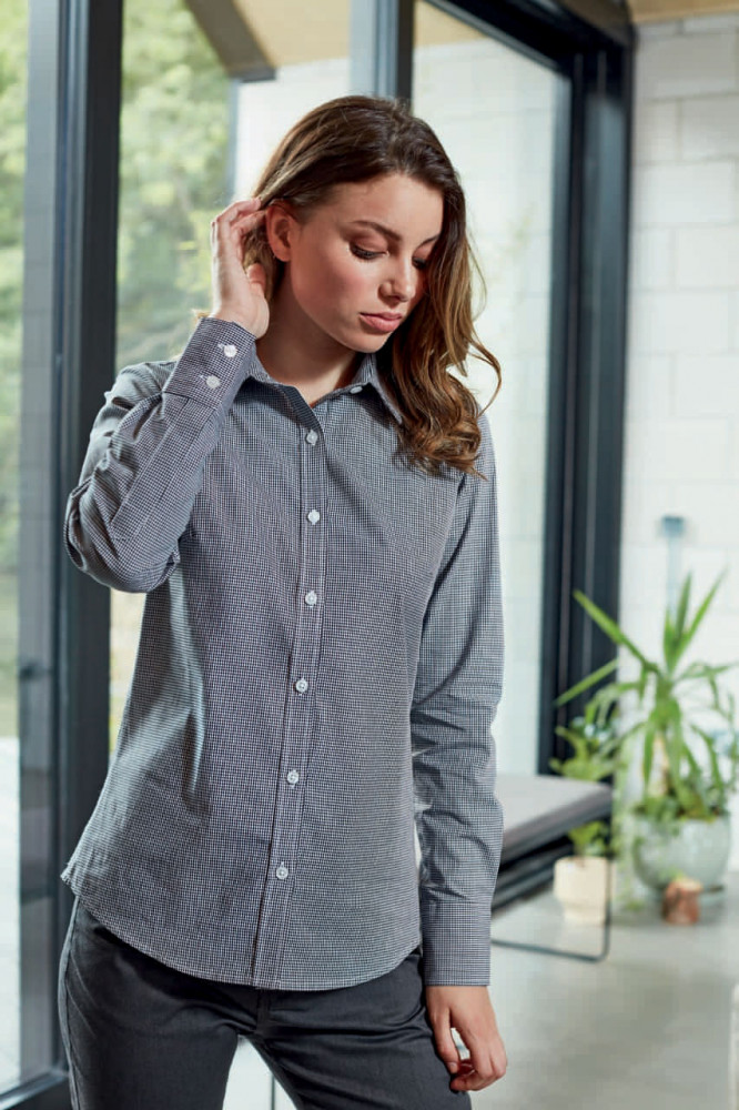 Női blúz Premier PR320 Women'S Long Sleeve Gingham Microcheck Shirt -L, Red/White
