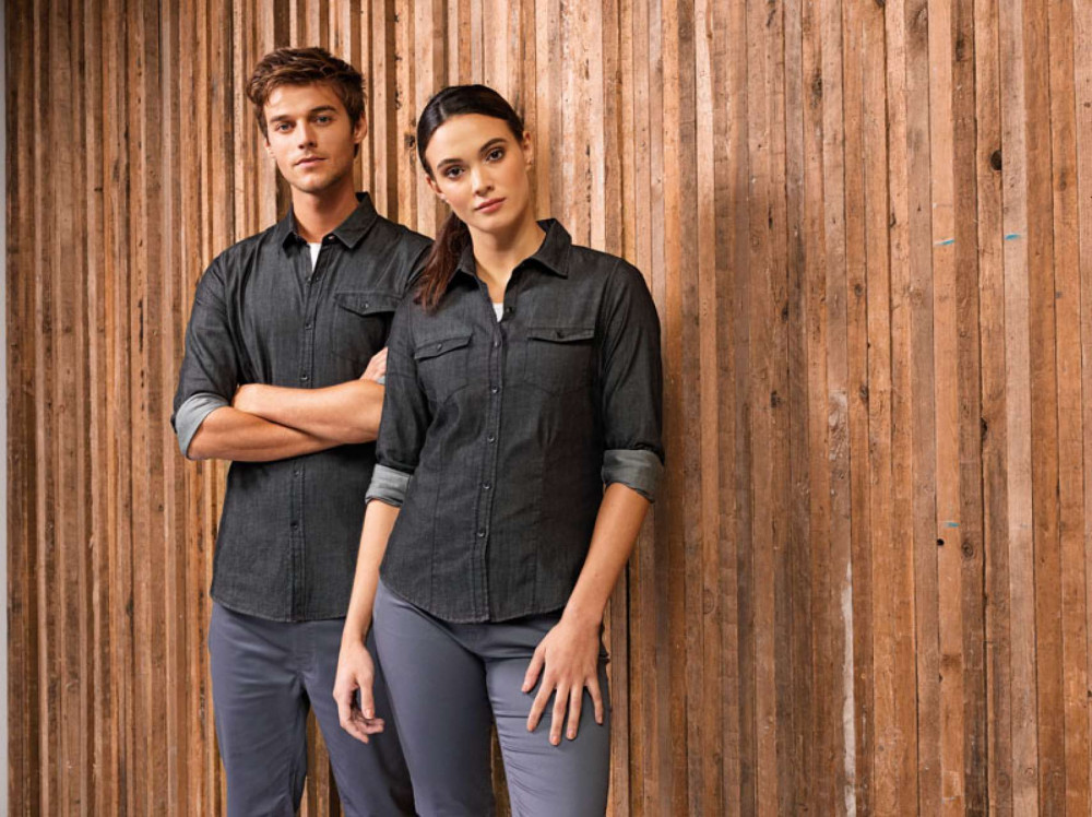 Női blúz Premier PR322 Women'S Jeans Stitch Denim Shirt -L, Indigo Denim