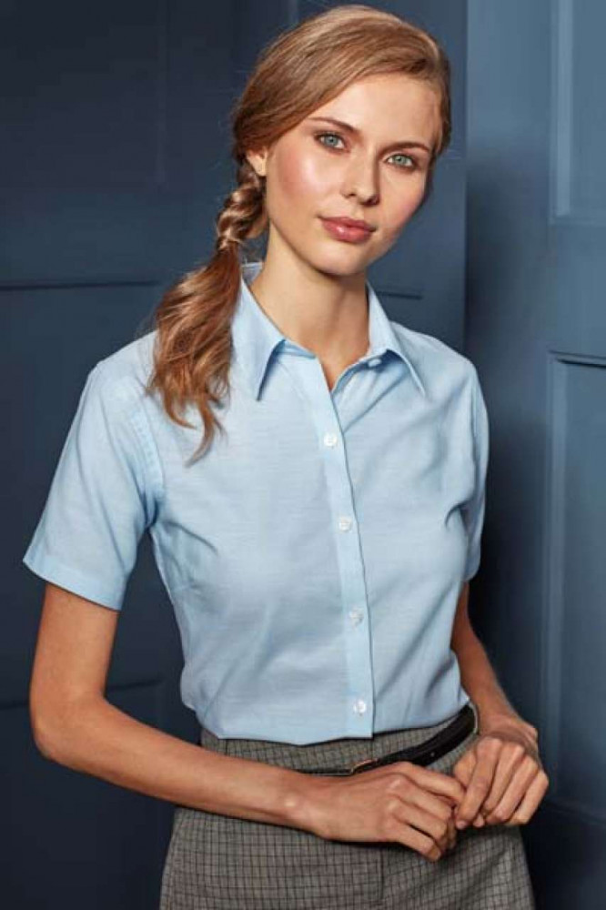 Női Premier PR336 Women'S Short Sleeve Signature Oxford Blouse -S, Light Blue