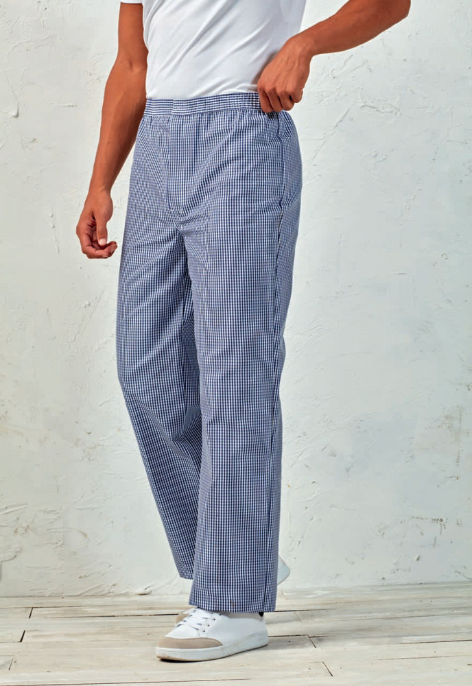 Uniszex nadrág Premier PR552 Chef'S pull-On Trousers -S, Navy/White Check