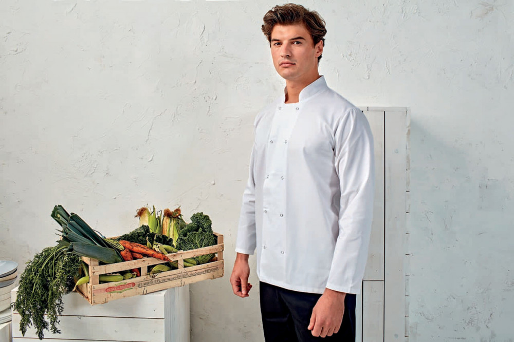Férfi kabát Premier PR665 Chef'S Long Sleeve Stud Jacket -2XL, White
