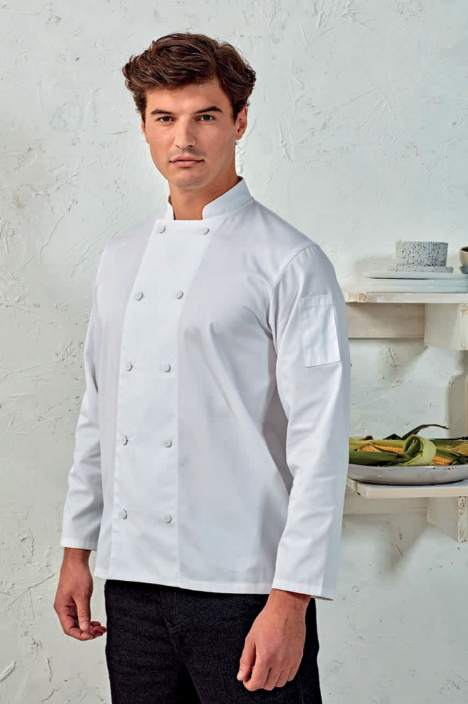 Uniszex kabát Premier PR903 Chef'S Long Sleeve Coolchecker Jacket With Mesh Back panel -XL, White