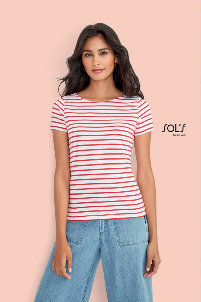 Női póló SOL'S SO01399 Sol'S Miles Women - Kereknyakú Csíkos póló -L, White/Navy