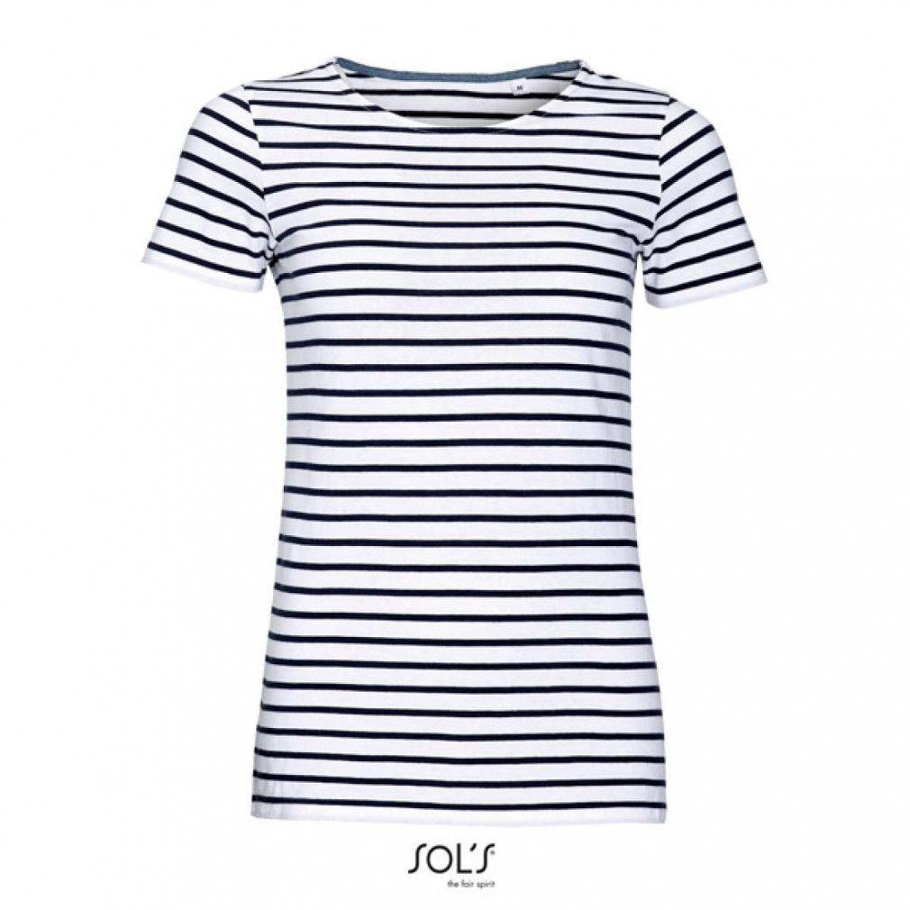 Női póló SOL'S SO01399 Sol'S Miles Women - Kereknyakú Csíkos póló -L, White/Navy