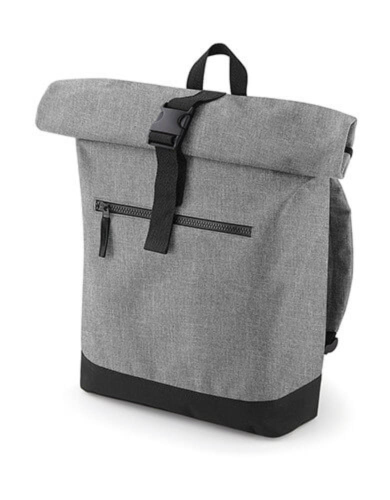 Utazótáska Bag Base Roll-Top Backpack - Egy méret, Szürke Marl/Fekete