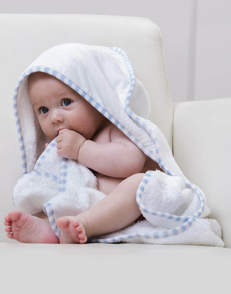 Bébi kapucnis köntös Jassz Towels Po Hooded Baby Towel Egy méret, Fehér/Bébi kék