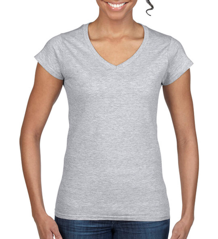 Női póló Csapott ujjú Gildan Ladies Softstyle V-Neck T-Shirt - S, Sportszürke