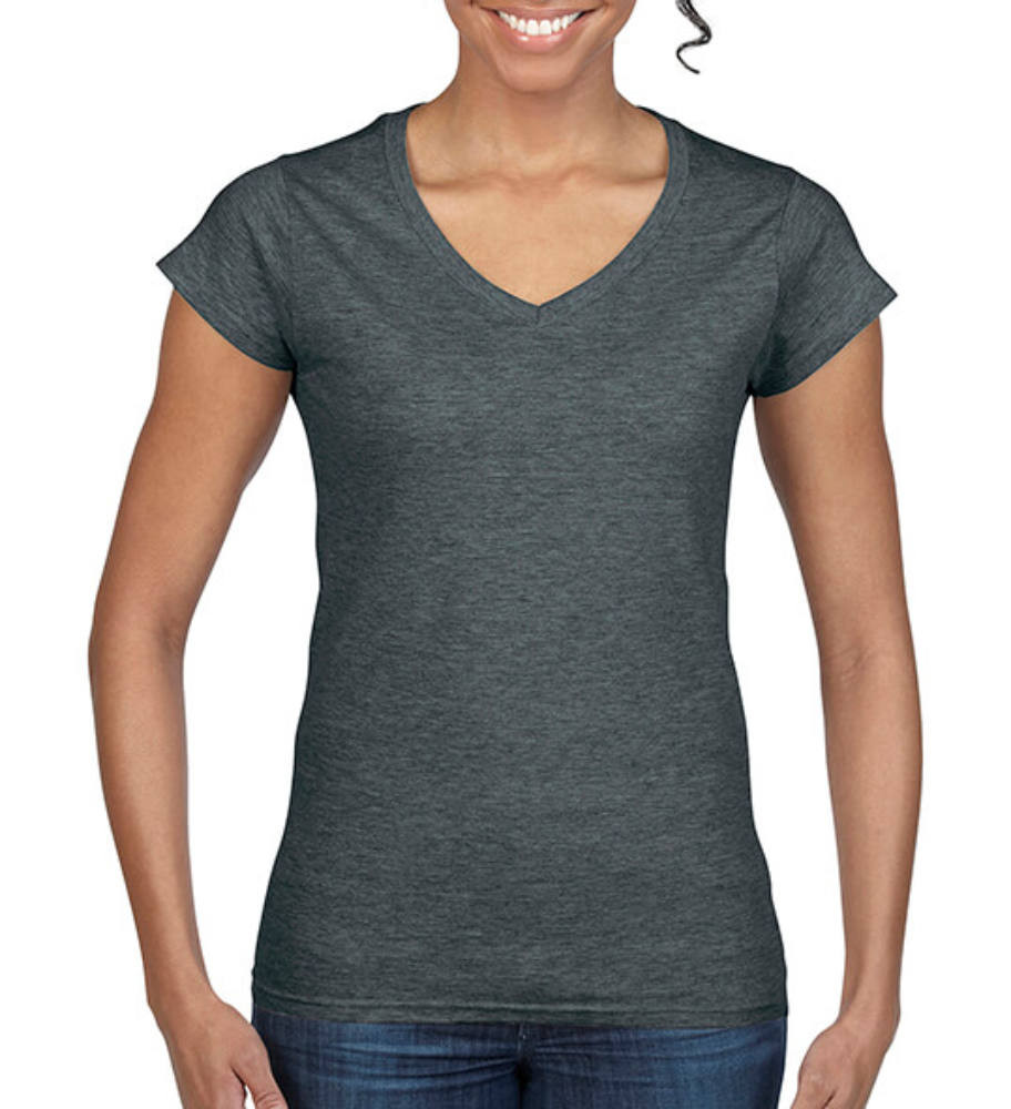 Női póló Csapott ujjú Gildan Ladies Softstyle V-Neck T-Shirt - M, Sötét heather szürke