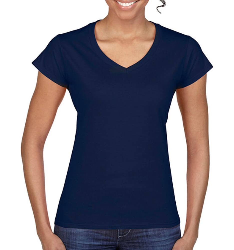 Női póló Csapott ujjú Gildan Ladies Softstyle V-Neck T-Shirt - M, Sötétkék (navy)