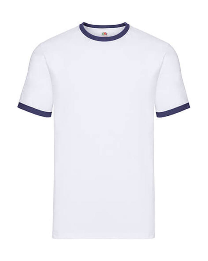 Uniszex póló Rövid ujjú Fruit of the Loom Ringer T - 3XL, Fehér/Sötétkék navy