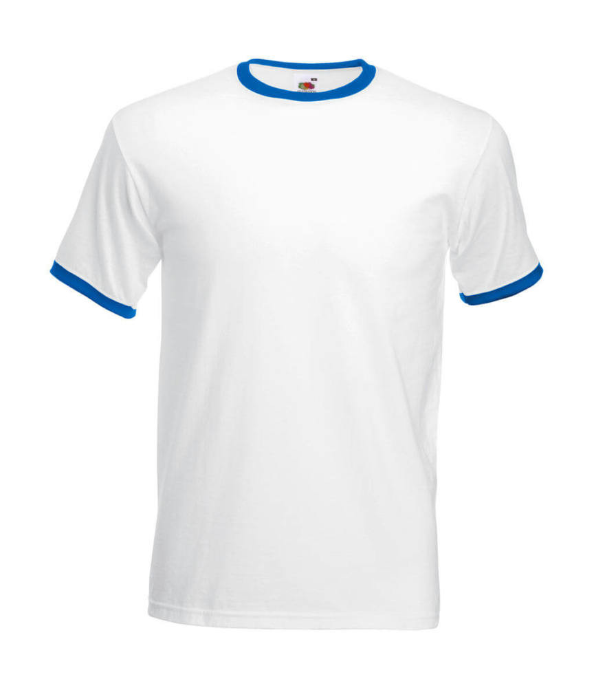 Uniszex póló Rövid ujjú Fruit of the Loom Ringer T - 3XL, Fehér/Királykék