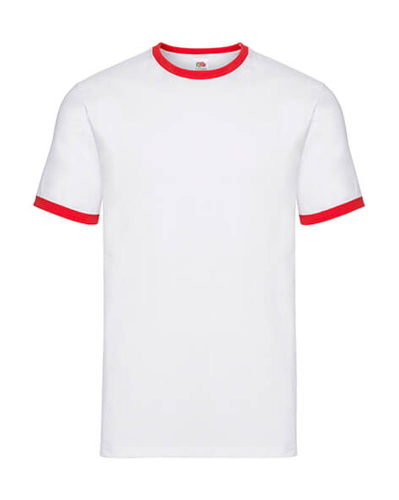 Uniszex póló Rövid ujjú Fruit of the Loom Ringer T - 3XL, Fehér/Piros