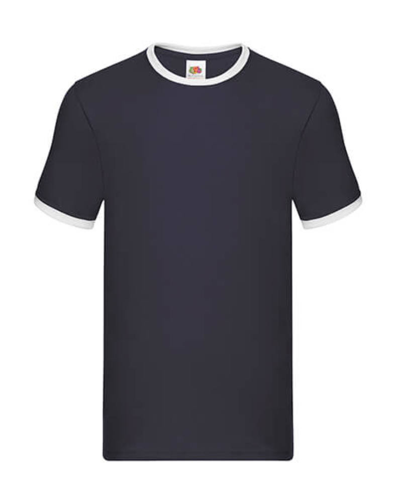 Uniszex póló Rövid ujjú Fruit of the Loom Ringer T - 3XL, Sötétkék navy/fehér