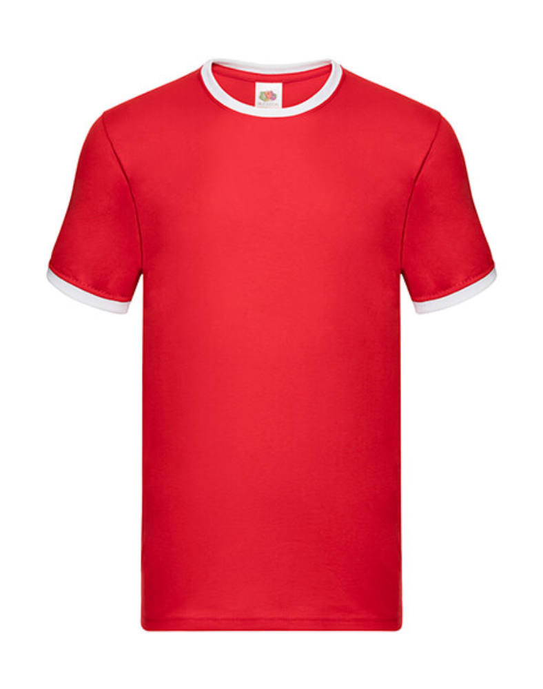 Uniszex póló Rövid ujjú Fruit of the Loom Ringer T - 3XL, Piros/Fehér