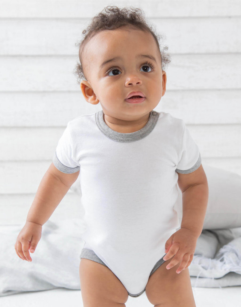 Bébi rövid ujjú kezeslábas BabyBugz Baby Ringer Bodysuit 3-6, Fehér/Fekete