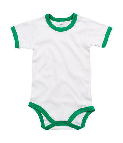 Bébi rövid ujjú kezeslábas BabyBugz Baby Ringer Bodysuit 3-6, Fehér/Kelly zöld Organic