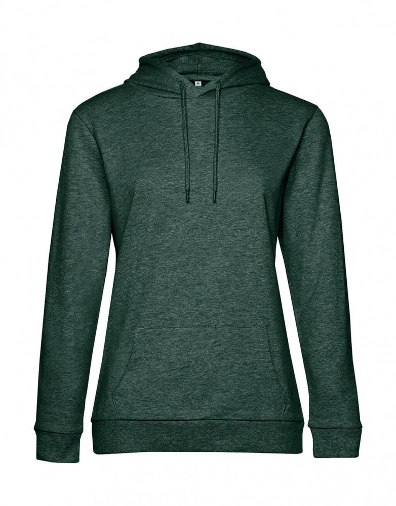 Női kapucnis hosszú ujjú pulóver B and C #Hoodie /women French Terry XL, Heather Sötét Green
