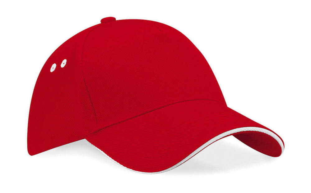 Uniszex sapka Beechfield Ultimate 5 Panel Cap - Sandwich Peak - One Size, Piros/Fehér