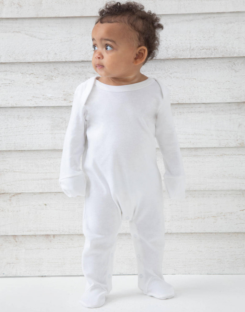Bébi hosszú ujjú organikus rugdalózó BabyBugz Organic Sleepsuit with Scratch Mitts 0-3, Fehér