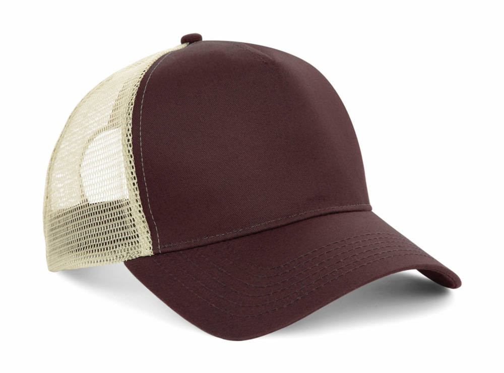 Uniszex sapka Beechfield Snapback Trucker - One Size, Csokoládébarna/Karamell