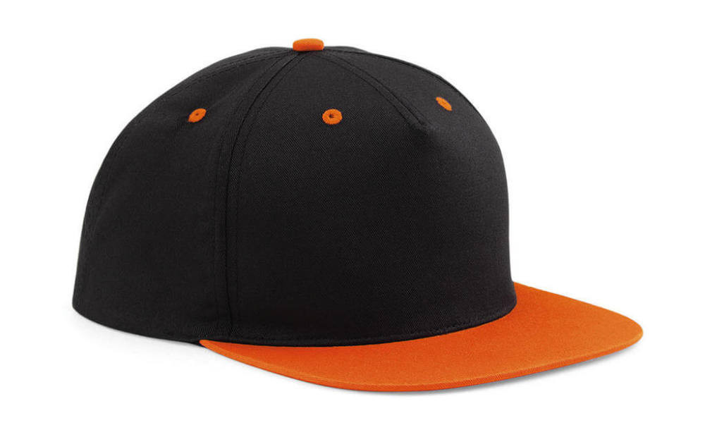 Uniszex sapka Beechfield 5 Panel Contrast Snapback - One Size, Fekete/Narancssárga