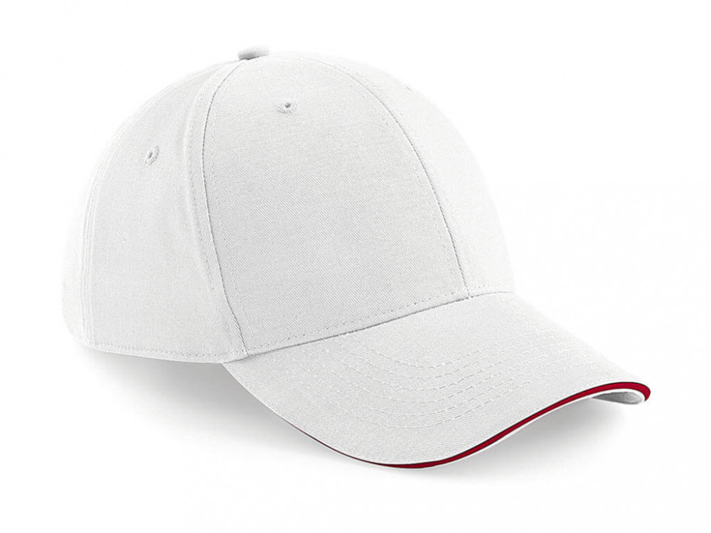 Uniszex sapka Beechfield Athleisure 6 Panel Cap Egy méret, Fehér/Classic Piros