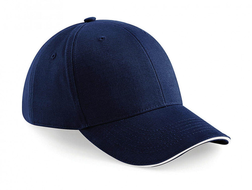 Uniszex sapka Beechfield Athleisure 6 Panel Cap Egy méret, Sötétkék (navy)/Fehér