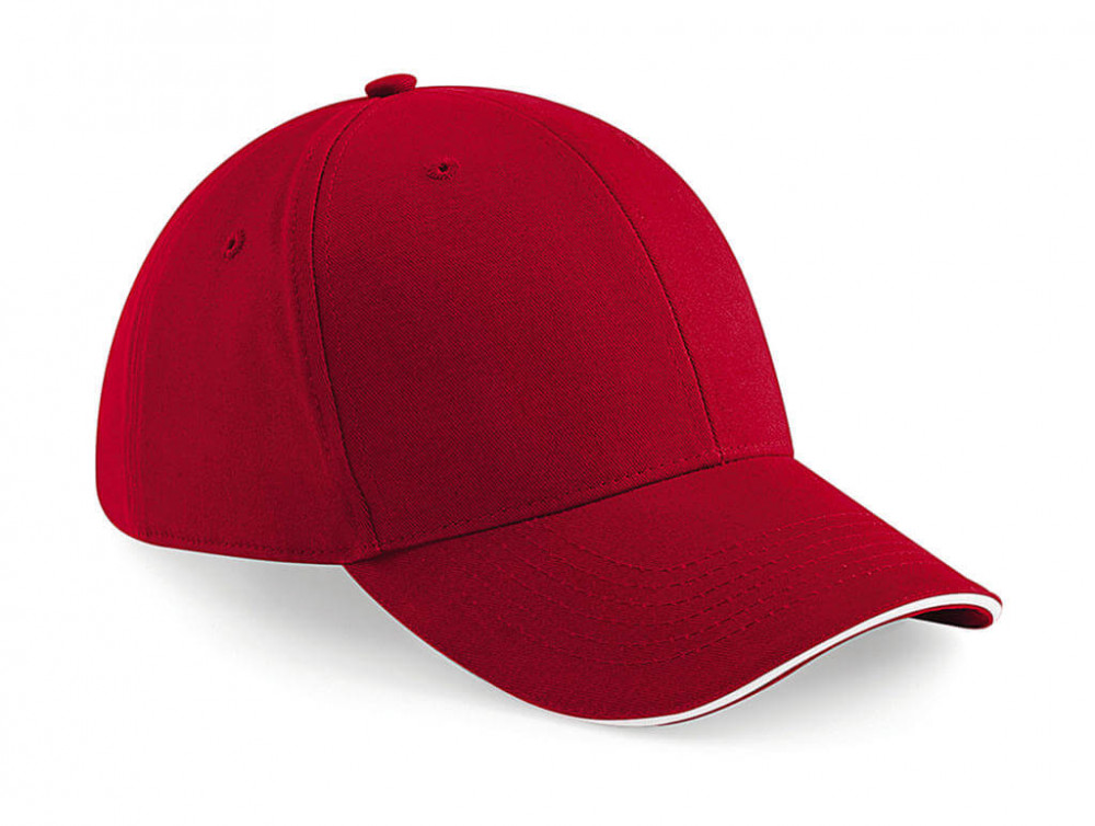 Uniszex sapka Beechfield Athleisure 6 Panel Cap Egy méret, Piros/Fehér