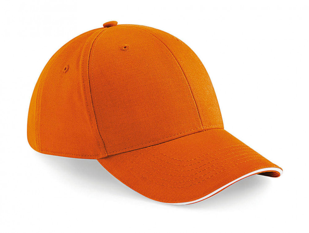 Uniszex sapka Beechfield Athleisure 6 Panel Cap Egy méret, Narancssárga/Fehér