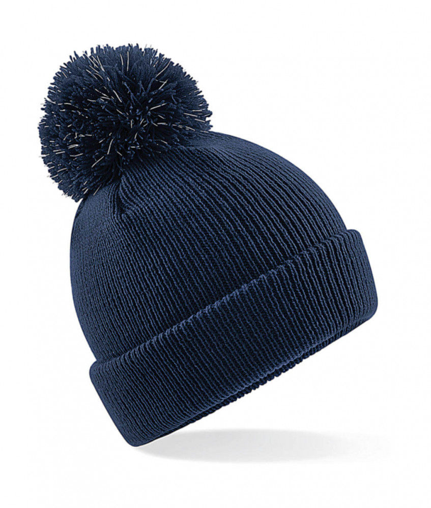 Uniszex téli sapka Beechfield Junior Reflective Bobble Beanie Egy méret, Sötétkék (navy)