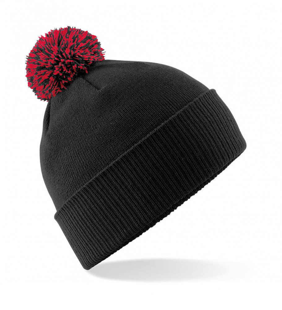 Uniszex téli sapka Beechfield Snowstar Beanie Egy méret, Fekete/Piros
