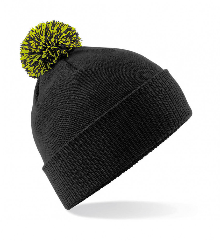 Uniszex téli sapka Beechfield Snowstar Beanie Egy méret, Fekete/Lime zöld