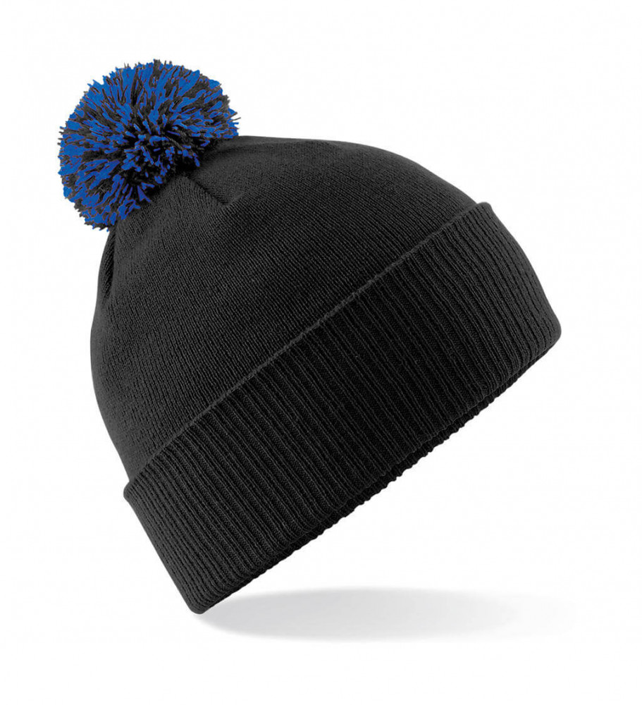 Uniszex téli sapka Beechfield Snowstar Beanie Egy méret, Fekete/Világos királykék