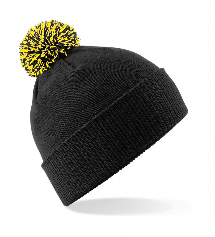 Uniszex téli sapka Beechfield Snowstar Beanie Egy méret, Fekete/Sárga
