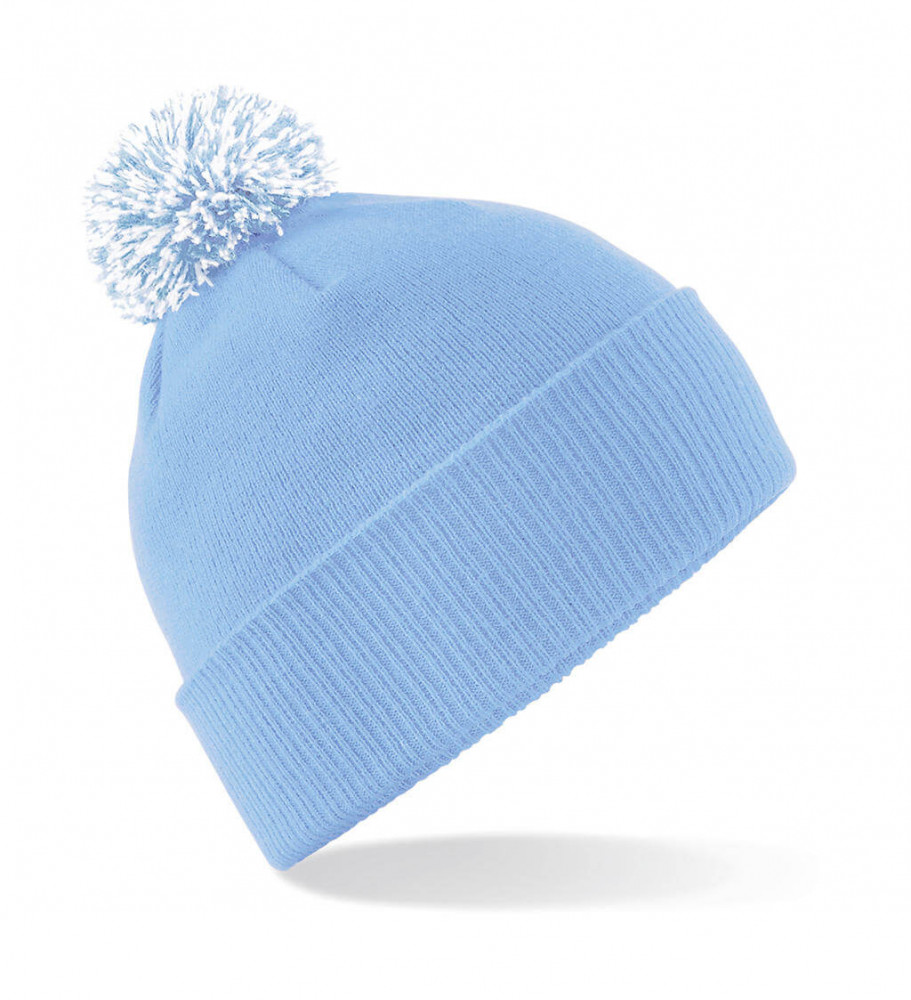 Uniszex téli sapka Beechfield Snowstar Beanie Egy méret, Ég kék/Fehér