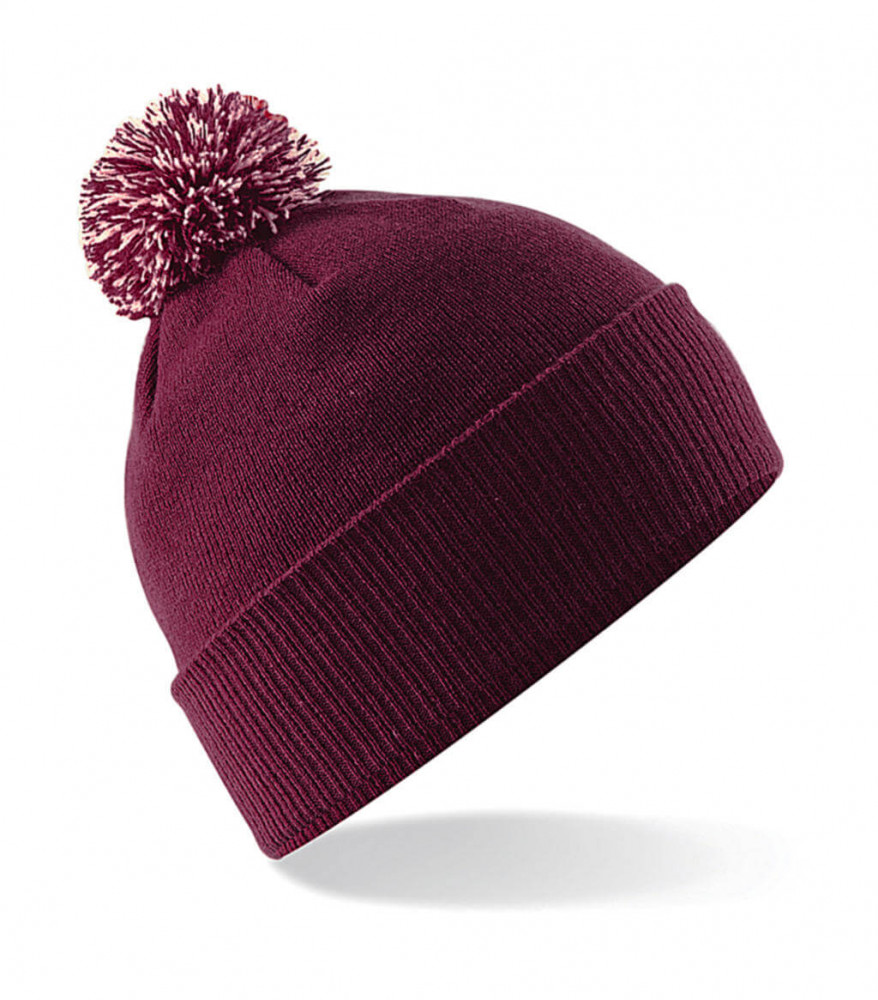 Uniszex téli sapka Beechfield Snowstar Beanie Egy méret, Burgundi vörös/Off Fehér