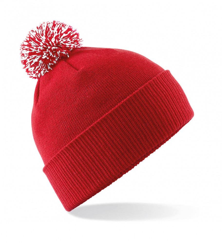Uniszex téli sapka Beechfield Snowstar Beanie Egy méret, Piros/Fehér