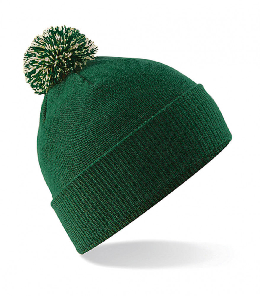 Uniszex téli sapka Beechfield Snowstar Beanie Egy méret, Sötétzöld/Törtfehér