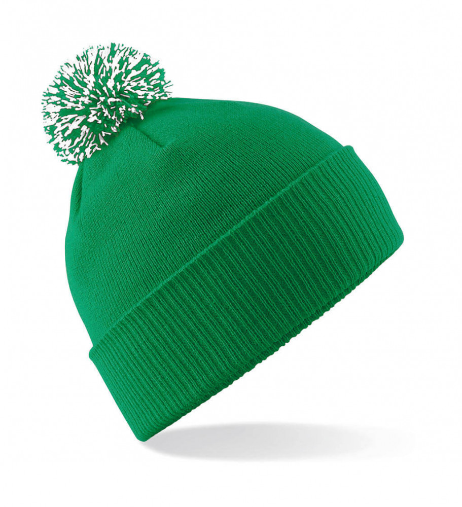 Uniszex téli sapka Beechfield Snowstar Beanie Egy méret, Kelly zöld/Fehér