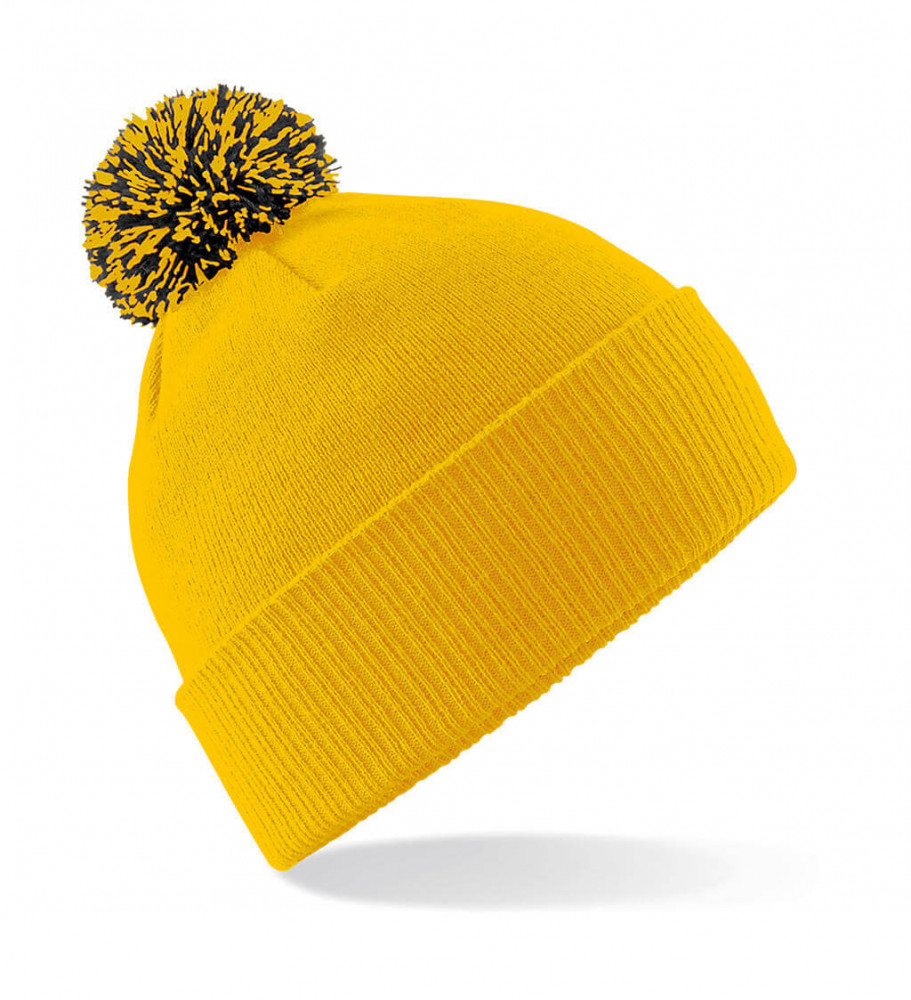 Uniszex téli sapka Beechfield Snowstar Beanie Egy méret, Aranysárga/Fekete
