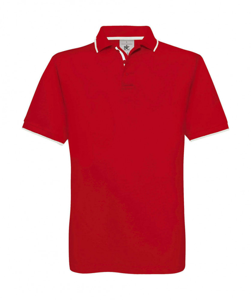 Uniszex rövid ujjú galléros póló B and C Safran Sport Tipped Polo 2XL, Piros/Fehér