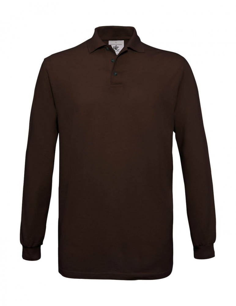 Férfi hosszú ujjú galléros póló B and C Safran LSL Polo S, Barna