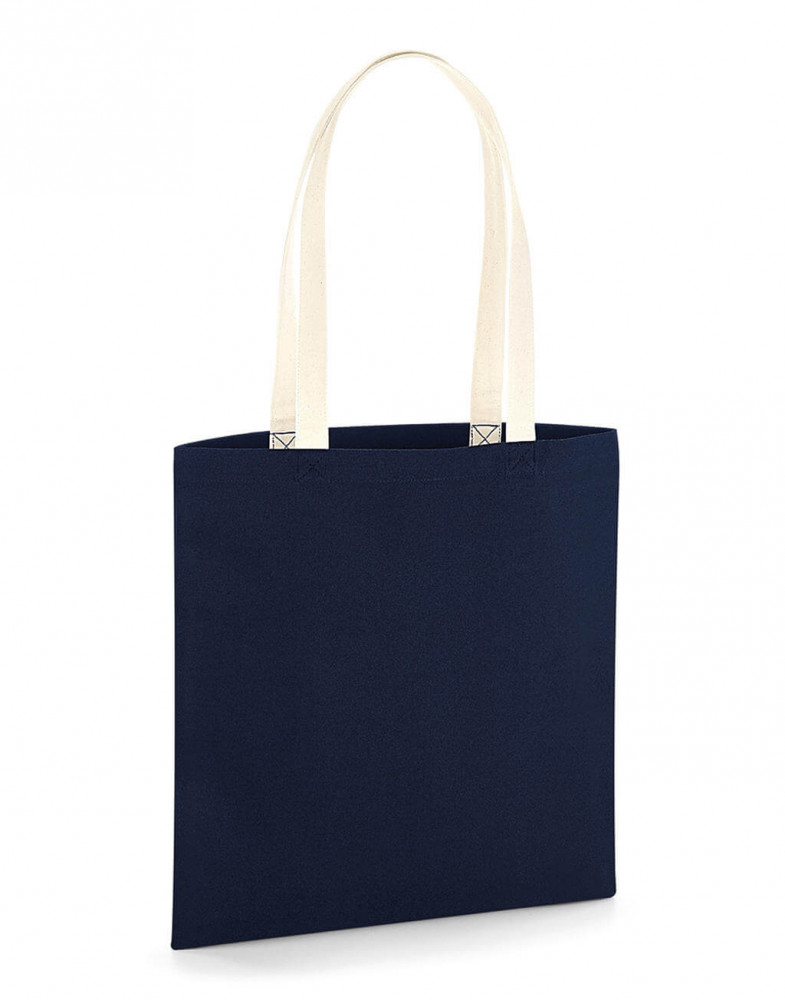 Uniszex organikus bevásárló táska Westford Mill EarthAware? Organic Bag for Life - Contrast Handle Egy méret, Naturál/French Sötétkék (navy)